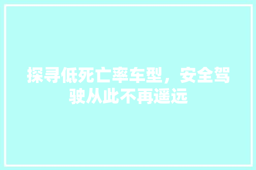 探寻低死亡率车型，安全驾驶从此不再遥远