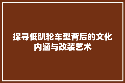 探寻低趴轮车型背后的文化内涵与改装艺术