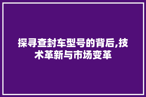 探寻查封车型号的背后,技术革新与市场变革
