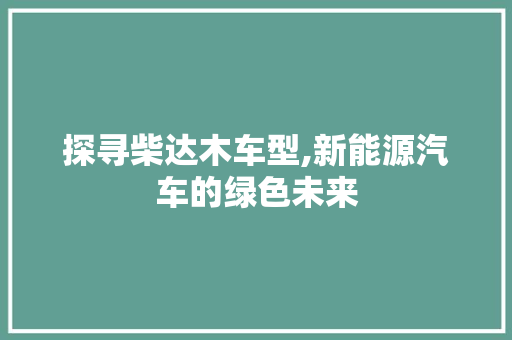 探寻柴达木车型,新能源汽车的绿色未来