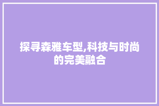 探寻森雅车型,科技与时尚的完美融合