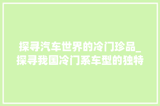 探寻汽车世界的冷门珍品_探寻我国冷门系车型的独特魅力