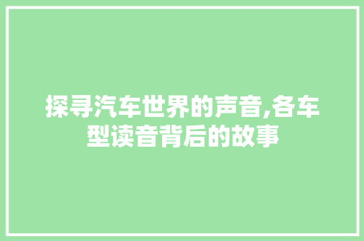 探寻汽车世界的声音,各车型读音背后的故事 车身配件