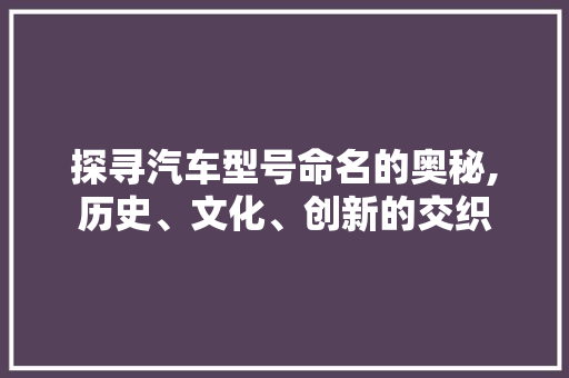 探寻汽车型号命名的奥秘,历史、文化、创新的交织
