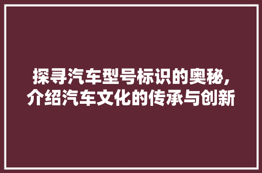探寻汽车型号标识的奥秘,介绍汽车文化的传承与创新