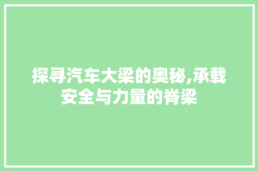 探寻汽车大梁的奥秘,承载安全与力量的脊梁