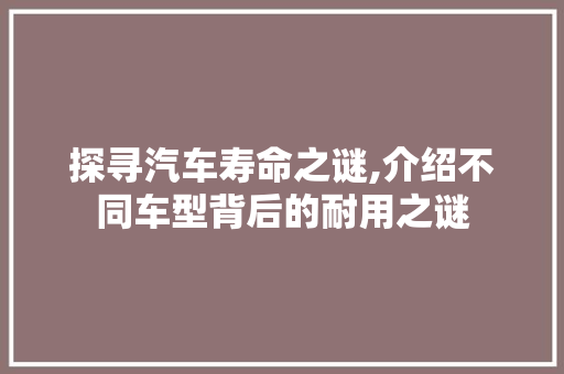 探寻汽车寿命之谜,介绍不同车型背后的耐用之谜