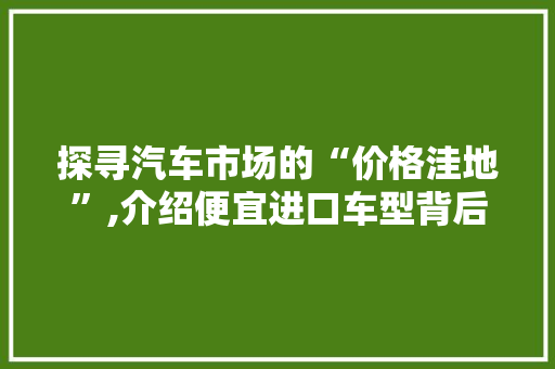 探寻汽车市场的“价格洼地”,介绍便宜进口车型背后的故事
