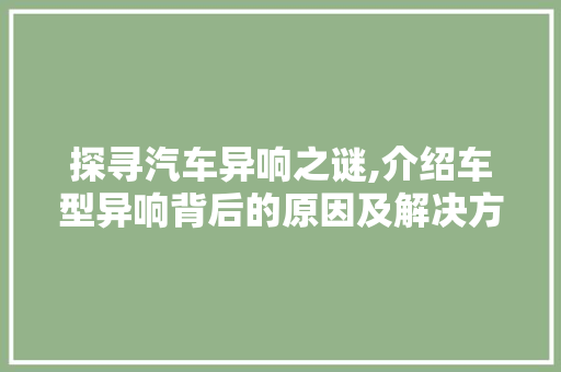 探寻汽车异响之谜,介绍车型异响背后的原因及解决方法 车身配件