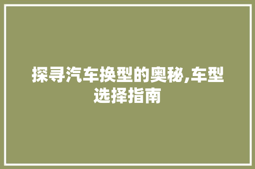 探寻汽车换型的奥秘,车型选择指南