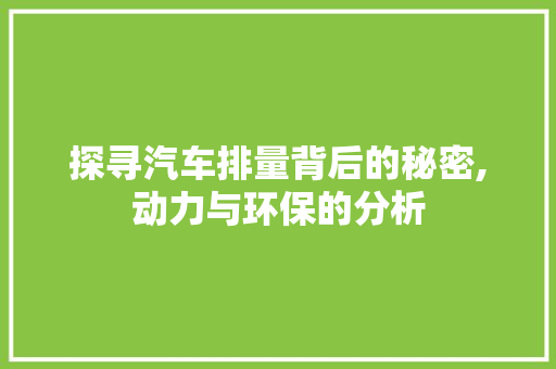 探寻汽车排量背后的秘密,动力与环保的分析