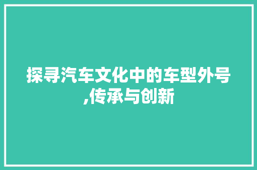 探寻汽车文化中的车型外号,传承与创新