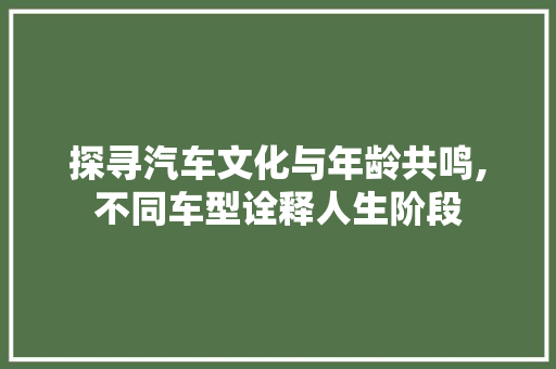探寻汽车文化与年龄共鸣,不同车型诠释人生阶段