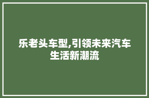 乐老头车型,引领未来汽车生活新潮流