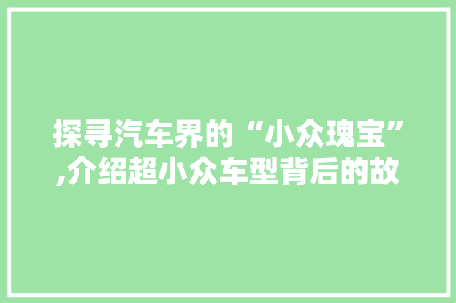 探寻汽车界的“小众瑰宝”,介绍超小众车型背后的故事