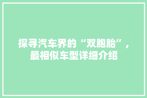探寻汽车界的“双胞胎”,最相似车型详细介绍