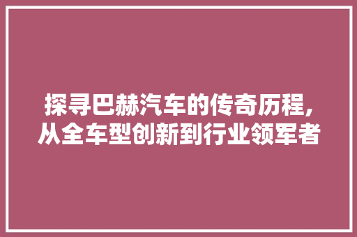 探寻巴赫汽车的传奇历程,从全车型创新到行业领军者