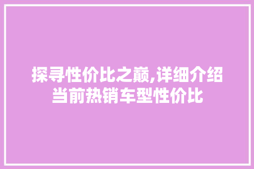 探寻性价比之巅,详细介绍当前热销车型性价比