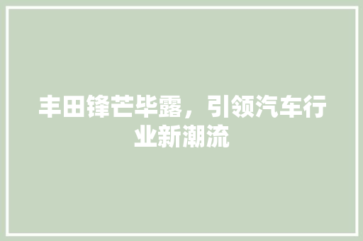 丰田锋芒毕露，引领汽车行业新潮流