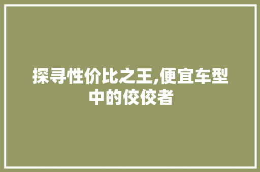探寻性价比之王,便宜车型中的佼佼者