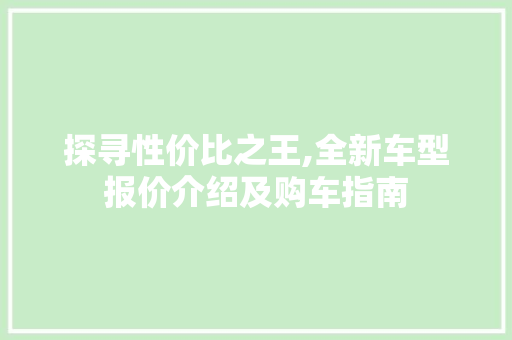 探寻性价比之王,全新车型报价介绍及购车指南