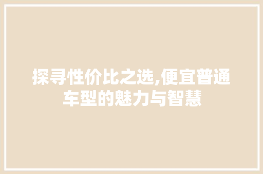 探寻性价比之选,便宜普通车型的魅力与智慧