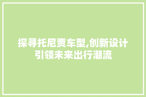 探寻托尼贾车型,创新设计引领未来出行潮流