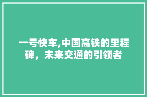 一号快车,中国高铁的里程碑，未来交通的引领者