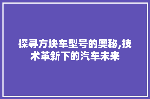 探寻方块车型号的奥秘,技术革新下的汽车未来
