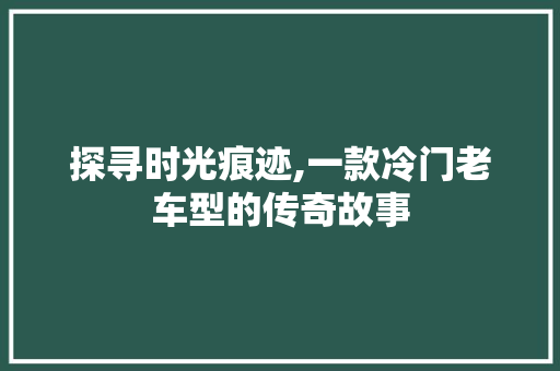 探寻时光痕迹,一款冷门老车型的传奇故事