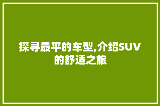 探寻最平的车型,介绍SUV的舒适之旅