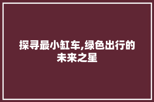 探寻最小缸车,绿色出行的未来之星