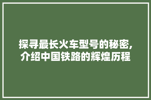 探寻最长火车型号的秘密,介绍中国铁路的辉煌历程 车灯配件