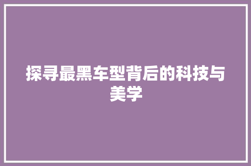 探寻最黑车型背后的科技与美学