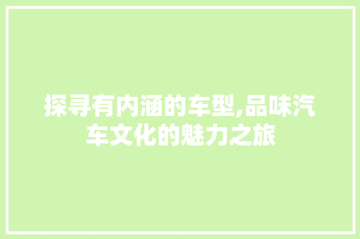 探寻有内涵的车型,品味汽车文化的魅力之旅