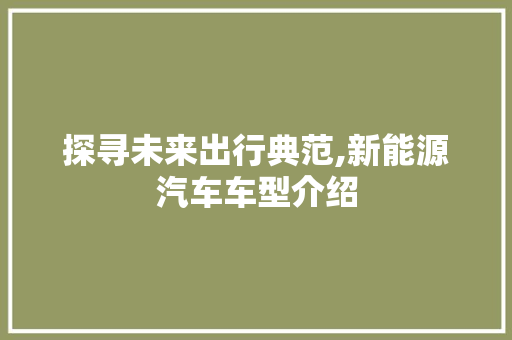 探寻未来出行典范,新能源汽车车型介绍