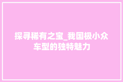探寻稀有之宝_我国极小众车型的独特魅力