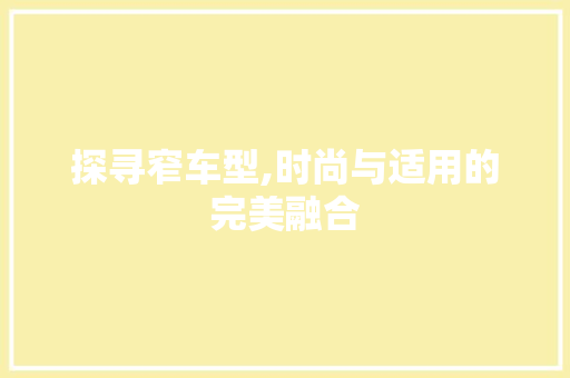 探寻窄车型,时尚与适用的完美融合