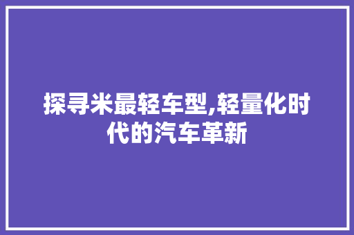 探寻米最轻车型,轻量化时代的汽车革新