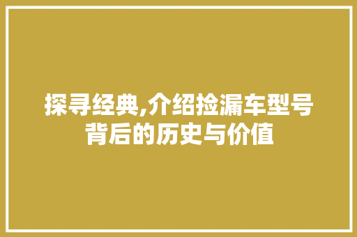 探寻经典,介绍捡漏车型号背后的历史与价值