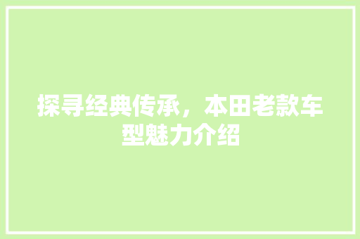 探寻经典传承，本田老款车型魅力介绍