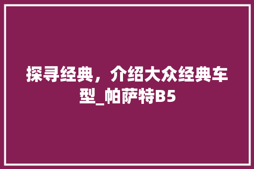 探寻经典，介绍大众经典车型_帕萨特B5 汽车配件