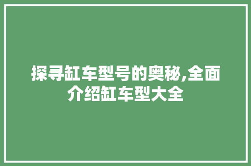 探寻缸车型号的奥秘,全面介绍缸车型大全
