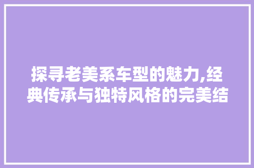 探寻老美系车型的魅力,经典传承与独特风格的完美结合