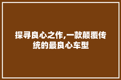 探寻良心之作,一款颠覆传统的最良心车型