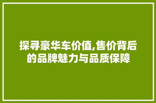 探寻豪华车价值,售价背后的品牌魅力与品质保障