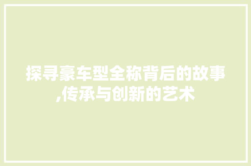 探寻豪车型全称背后的故事,传承与创新的艺术 汽车配件