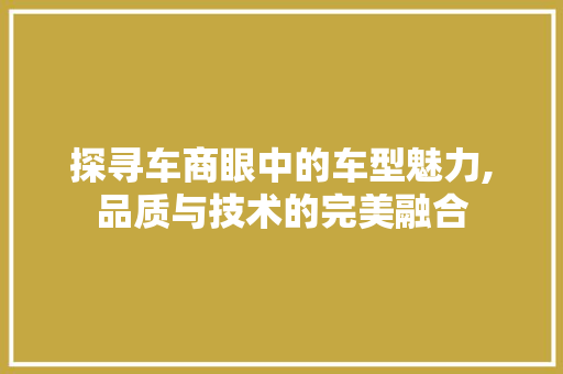 探寻车商眼中的车型魅力,品质与技术的完美融合