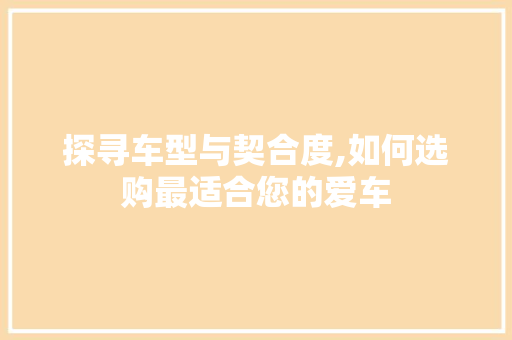 探寻车型与契合度,如何选购最适合您的爱车