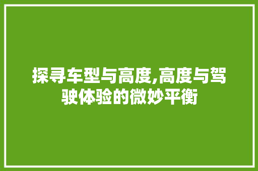 探寻车型与高度,高度与驾驶体验的微妙平衡